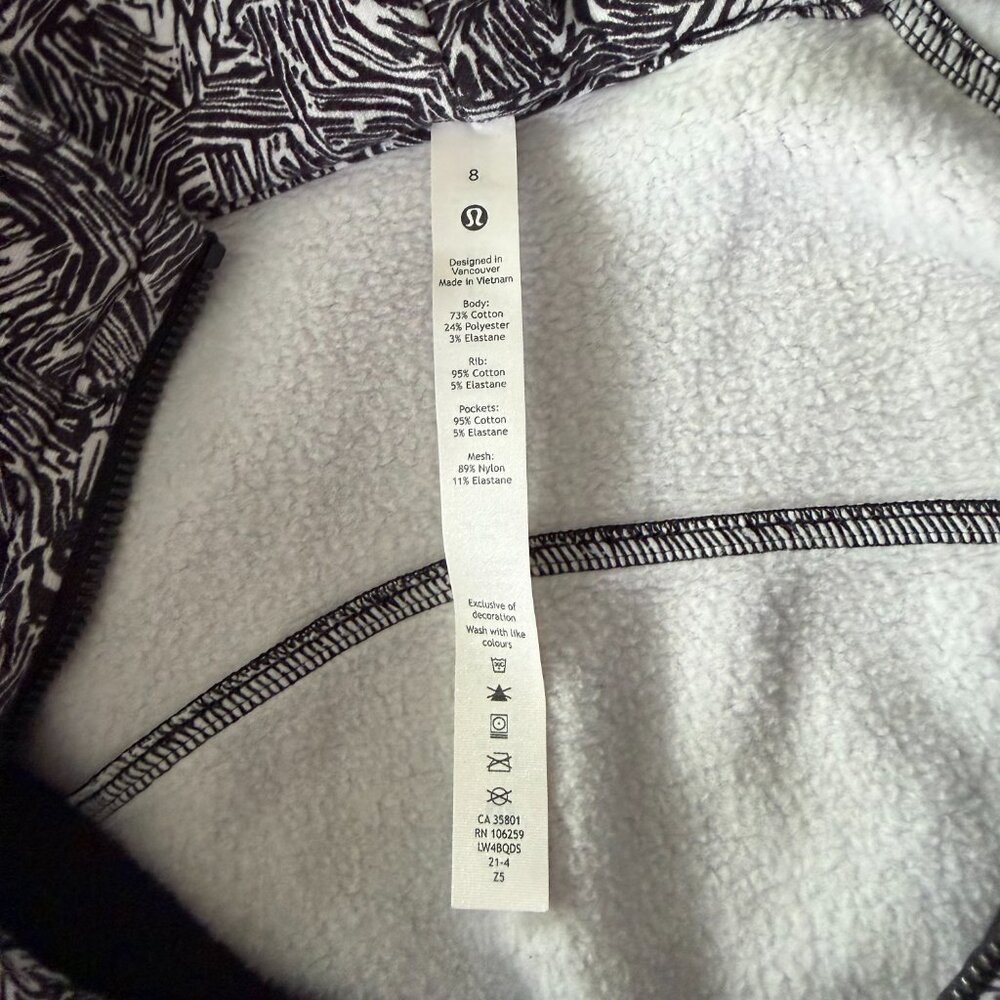 Lululemon Scuba Full Zip Hoodie Iced Wave White Black Size 8 - Picture 7 of 11